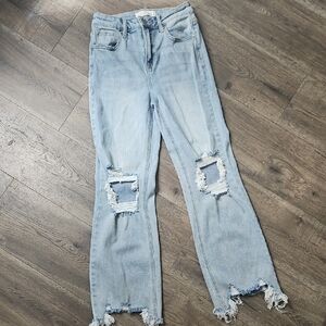 Distressed Light Blue High-Rise Cropped Women's Jeans